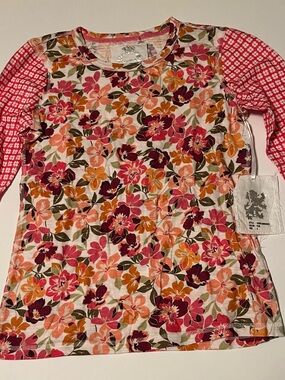Floral Mixed-Print Long Sleeve Tee - Pink, Coral, Burgundy